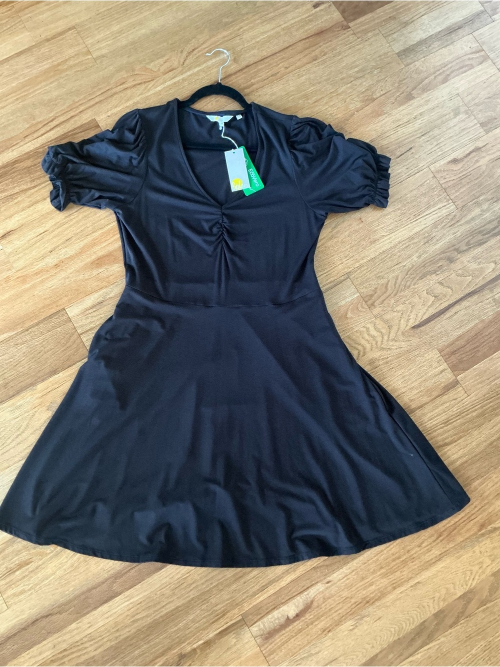 Black V-Neck Ruched Short Sleeve Midi Dress Boden